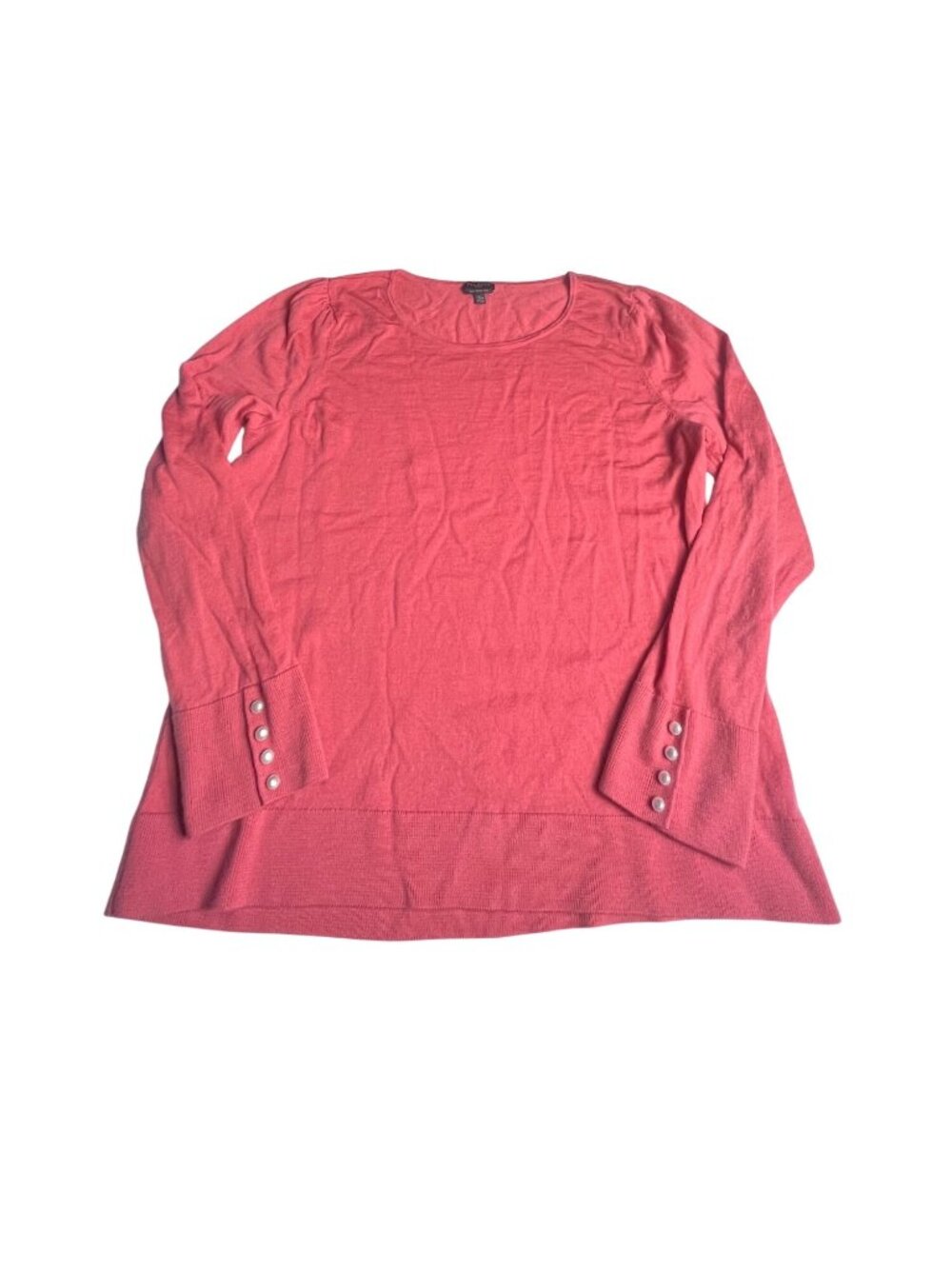 Talbots Coral 100% Merino Wool Sweater W/ Pearl Button Cuffs XL Petite Womens